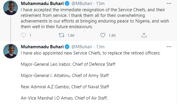 Breaking: President Buhari sacks Service chiefs, announces replacements