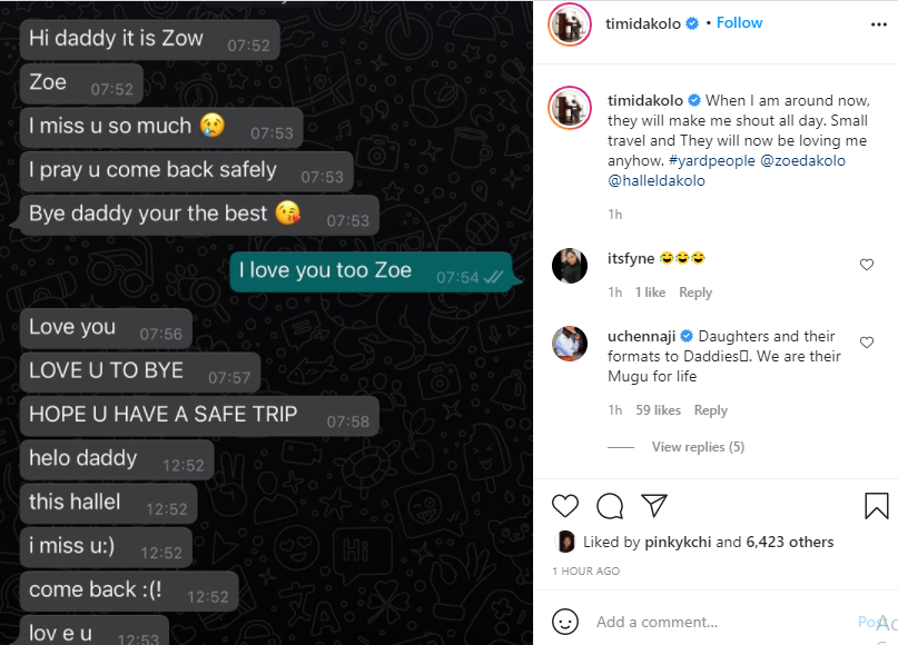 Timi Dakolo shares heartwarming messages he got from his daughters after he travelled