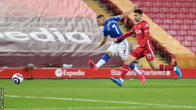 Richarlison scores Everton's goal against Liverpool