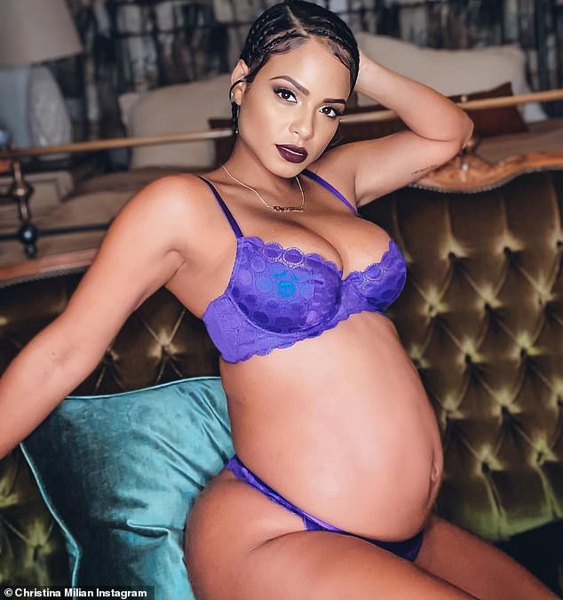 Pregnant Christina Milian shows off her baby bump in Rihanna