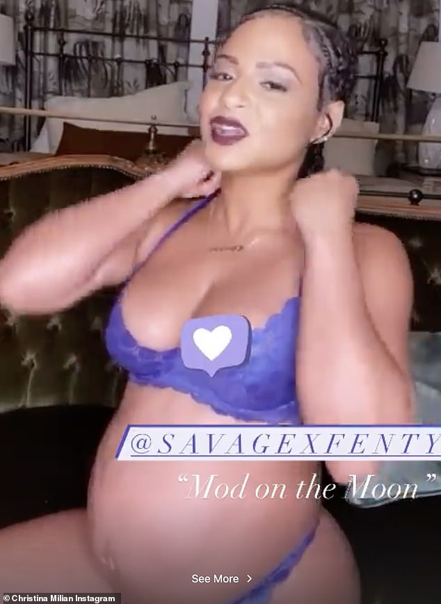 Pregnant Christina Milian shows off her baby bump in Rihanna