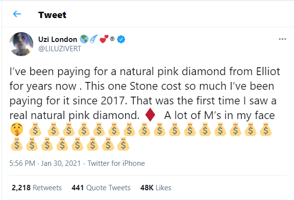 US rapper, ?Lil Uzi Vert gets  million 11-carat pink diamond implanted in his forehead?(photos)
