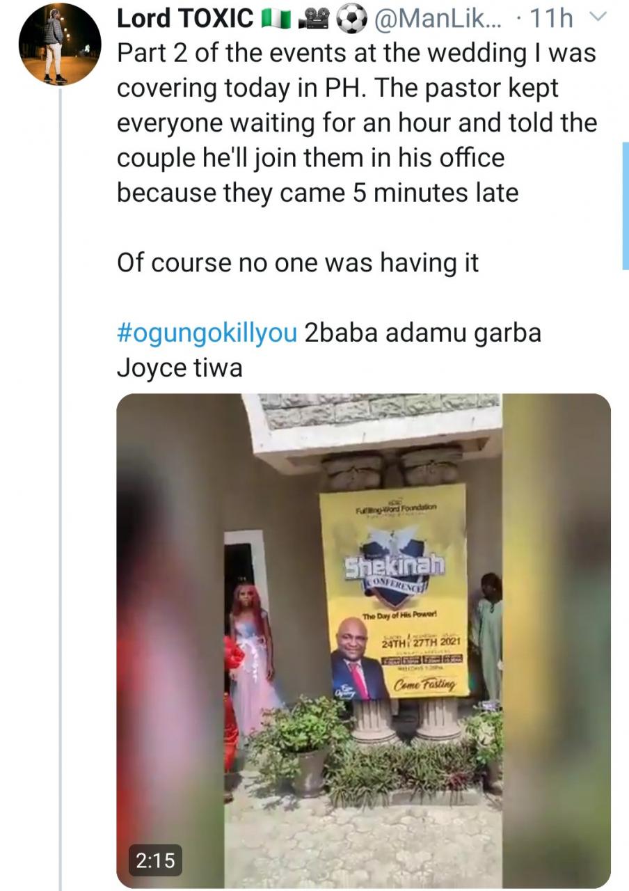 Chaos in church as pastor refuses to wed couple immediately because they were 5 minutes late to church (video)