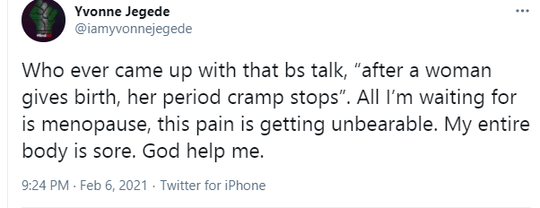 All I?m waiting for is menopause - Actress Yvonne Jegede says as she complains about period cramps