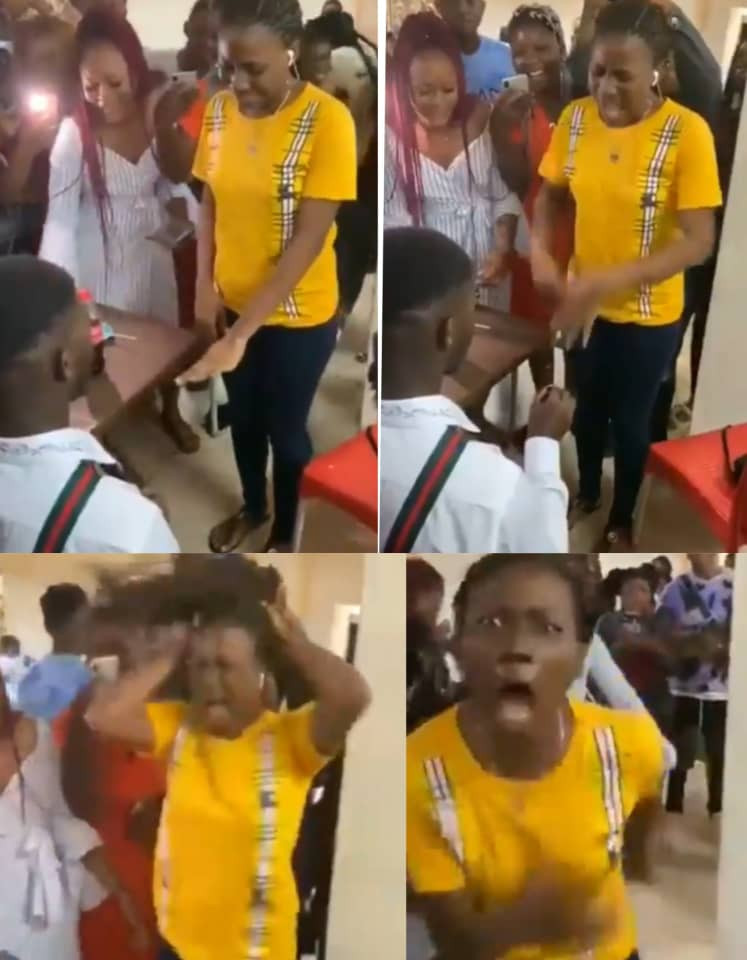 Lady goes berserk after her boyfriend proposed to her in Benin (video)