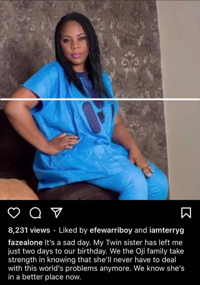 Singer Faze loses twin sister two days to their birthday