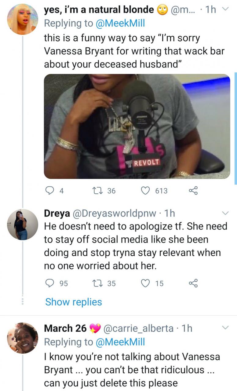 Vanessa Bryant drags Meek Mill for disrespectful lyrics about her late husband, Kobe Bryant, and Meek responds with even more disrespect 