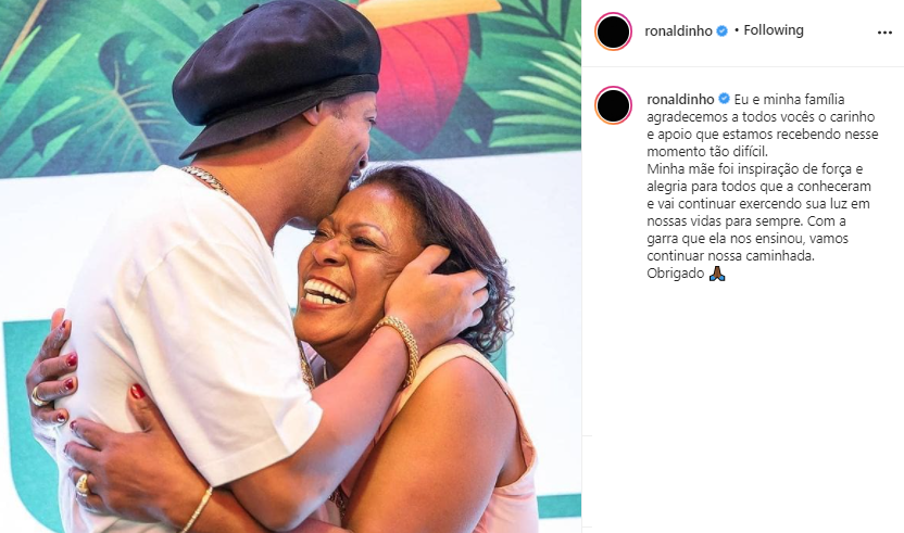Football legend, Ronaldinho breaks silence over his mother