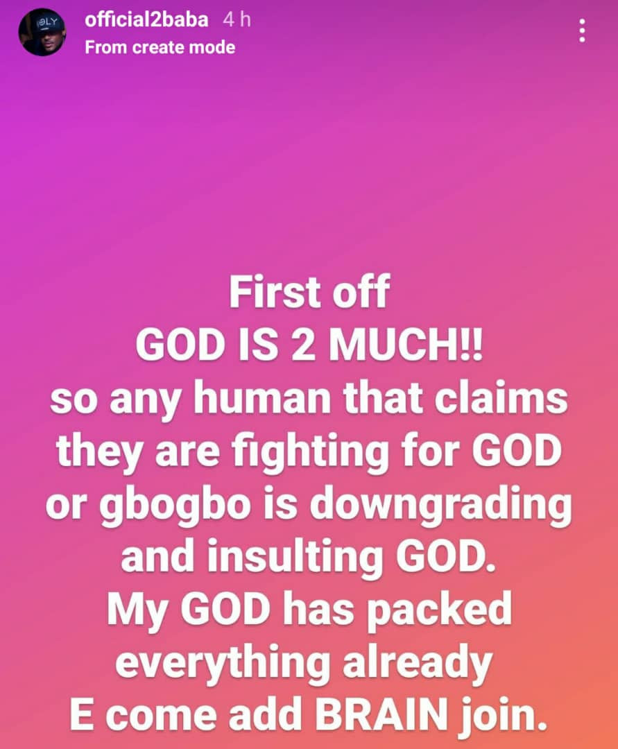 Any human that claims they are fighting for God is downgrading and insulting God- 2face Idibia
