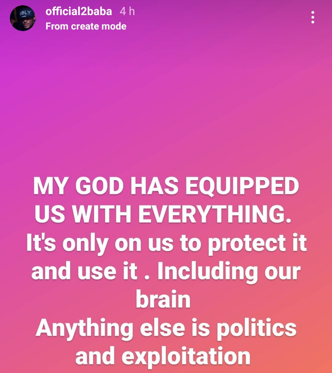 Any human that claims they are fighting for God is downgrading and insulting God- 2face Idibia