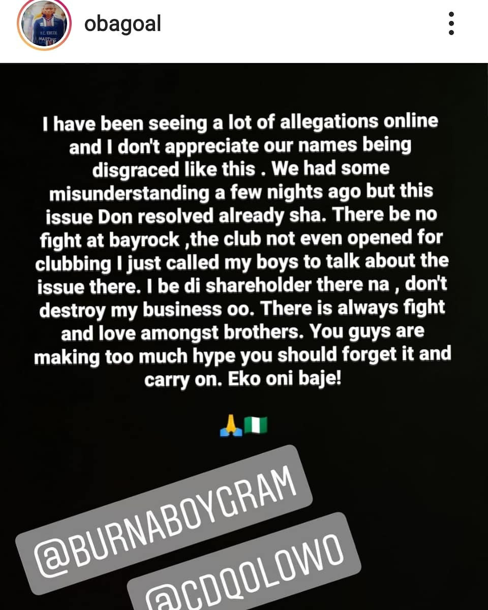 Obafemi Martins speaks on beef with Burna Boy which was reported by CDQ