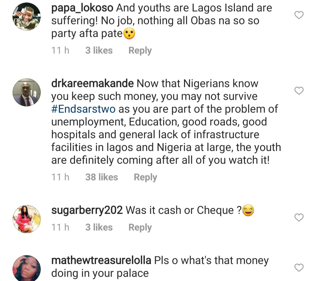 Oba of Lagos under fire for saying hoodlums stole m and N17m from his palace during the #EndSARS protest