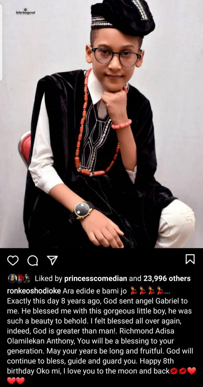 Ronke Oshodi Oke celebrates her son as he turns 8