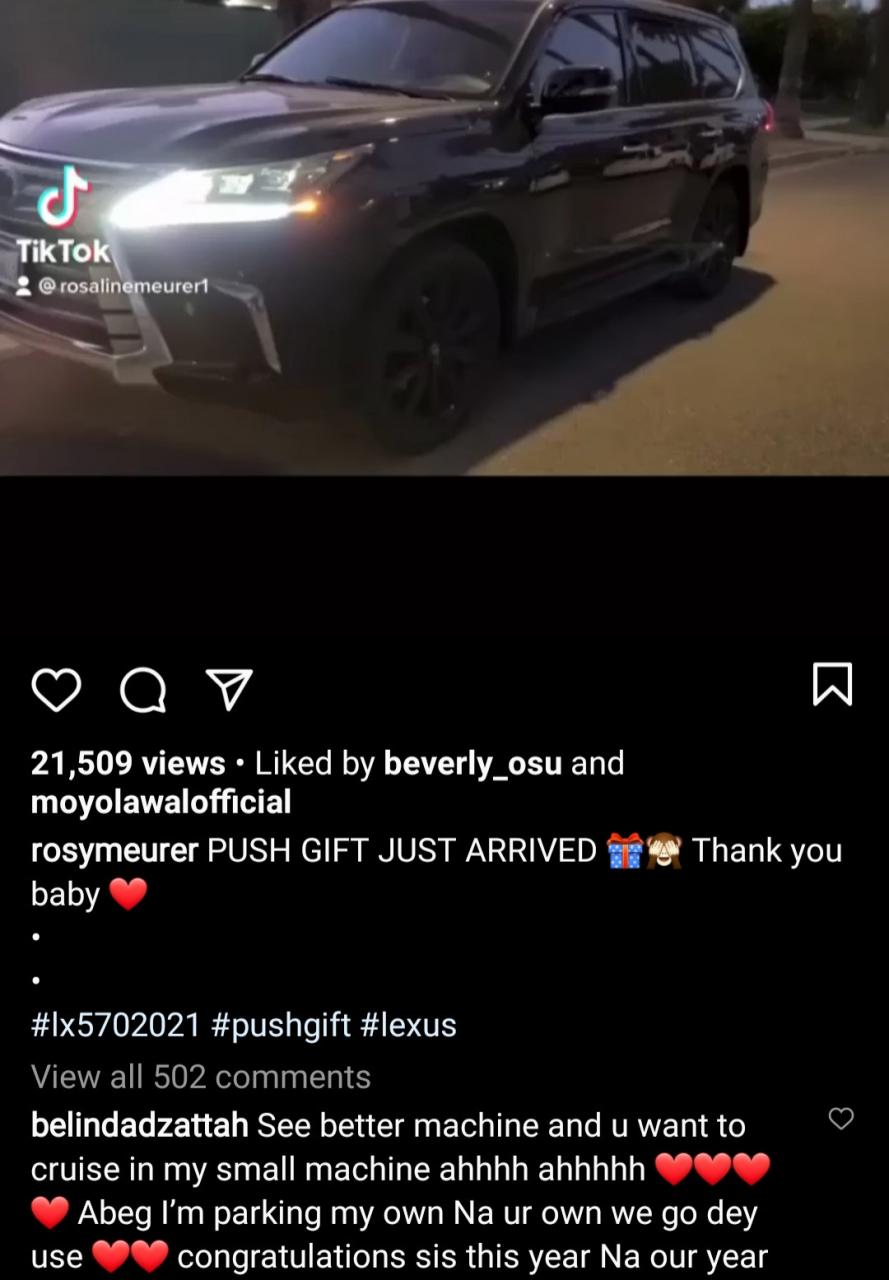 Actress, Rosy Meurer shows off the 2021 Lexus LX 570 her husband, Olakunle Churchill, gave her as a push present