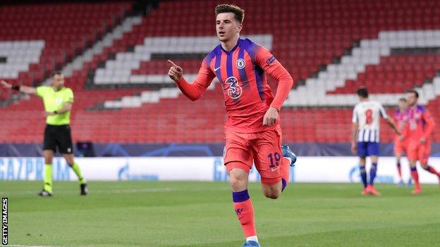 Mason Mount celebrates scoring Chelsea against Porto in the Champions League