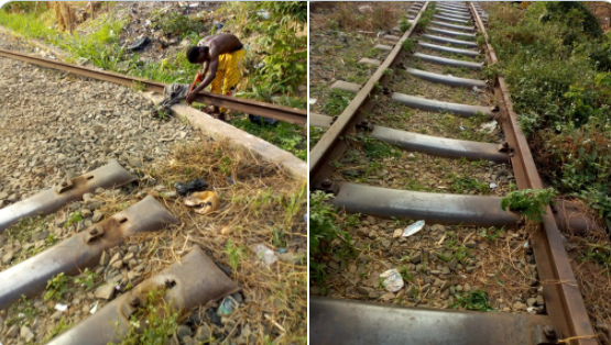 Man spotted cutting rail lines into different sizes in Enugu