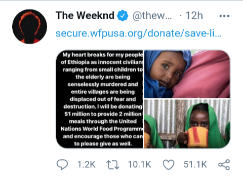 The Weeknd announces  million donation to feed women and children in Ethiopia