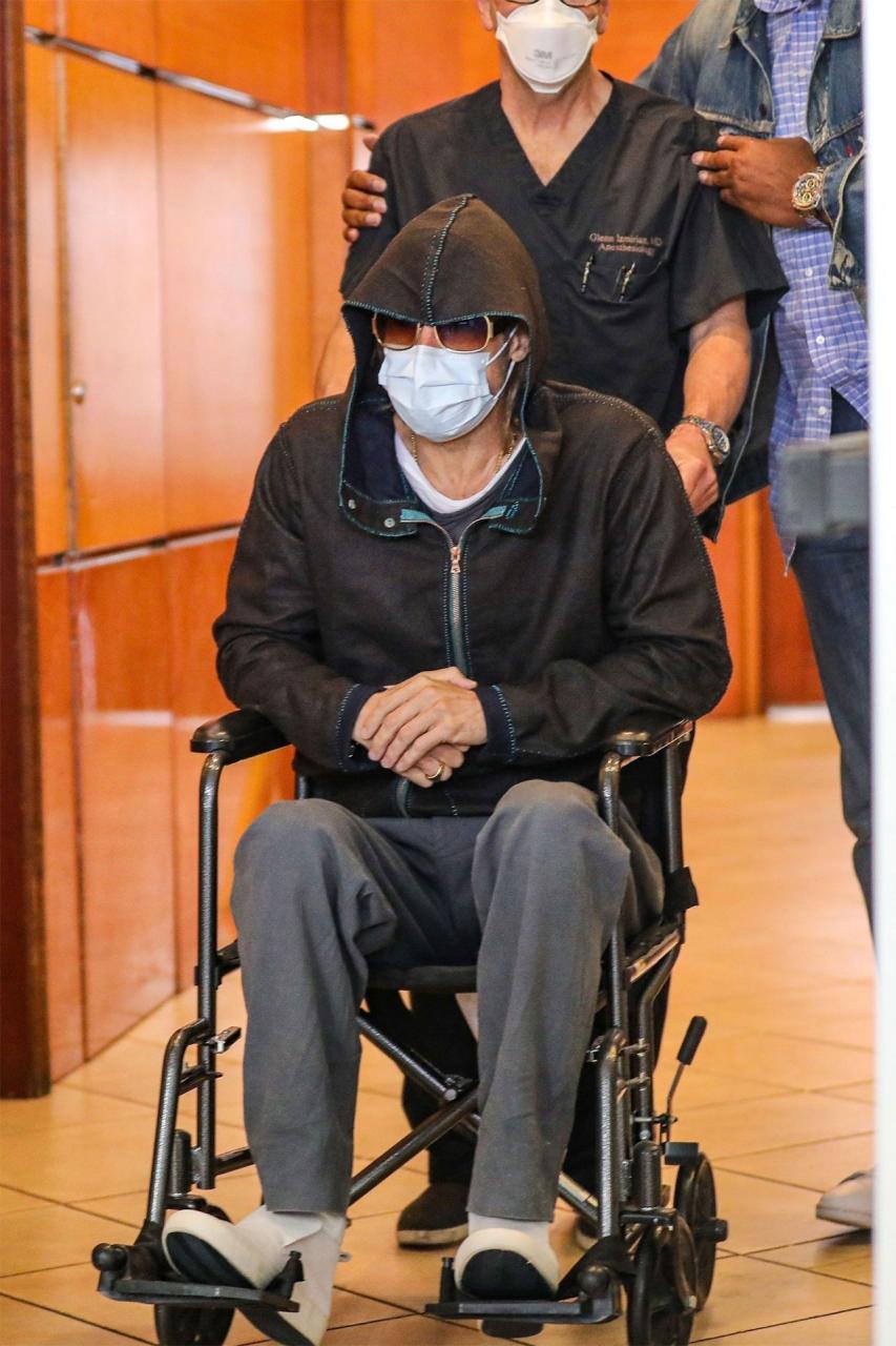 Actor, Brad Pitt leaves medical centre in a wheel chair (photos)