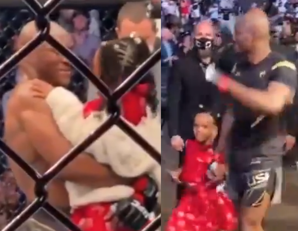 UFC champion, Kamaru Usman shares special moment with his daughter after defeating Jorge Masvidal at UFC 261 (Video)