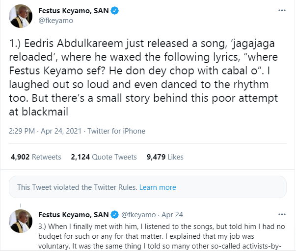 Twitter deletes some of Festus Keyamo