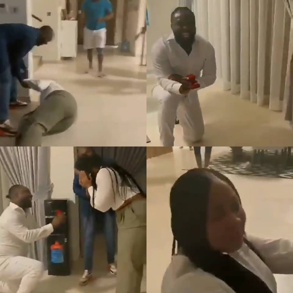 Lady turns over on the floor and bursts into tears as her man proposes to her on her birthday (video)