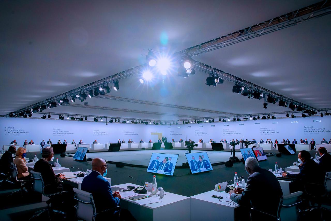 President Buhari speaks at African Financial Summit in Paris, calls for debt restructuring and release of COVID19 vaccines to African nations (photos)