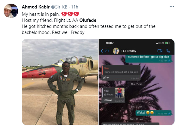 Friends mourn newly married NAF pilot who died in a plane crash with Chief of Army Staff