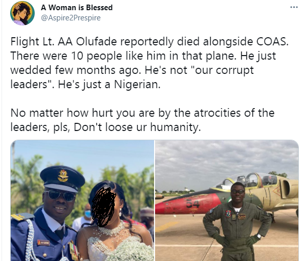 Friends mourn newly married NAF pilot who died in a plane crash with Chief of Army Staff