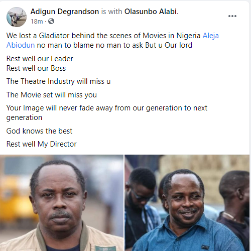 Veteran actor and production manager, Abiodun Aleja, is dead