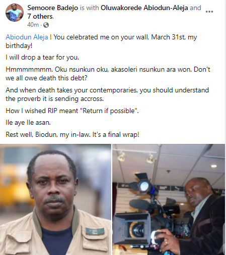 Veteran actor and production manager, Abiodun Aleja, is dead