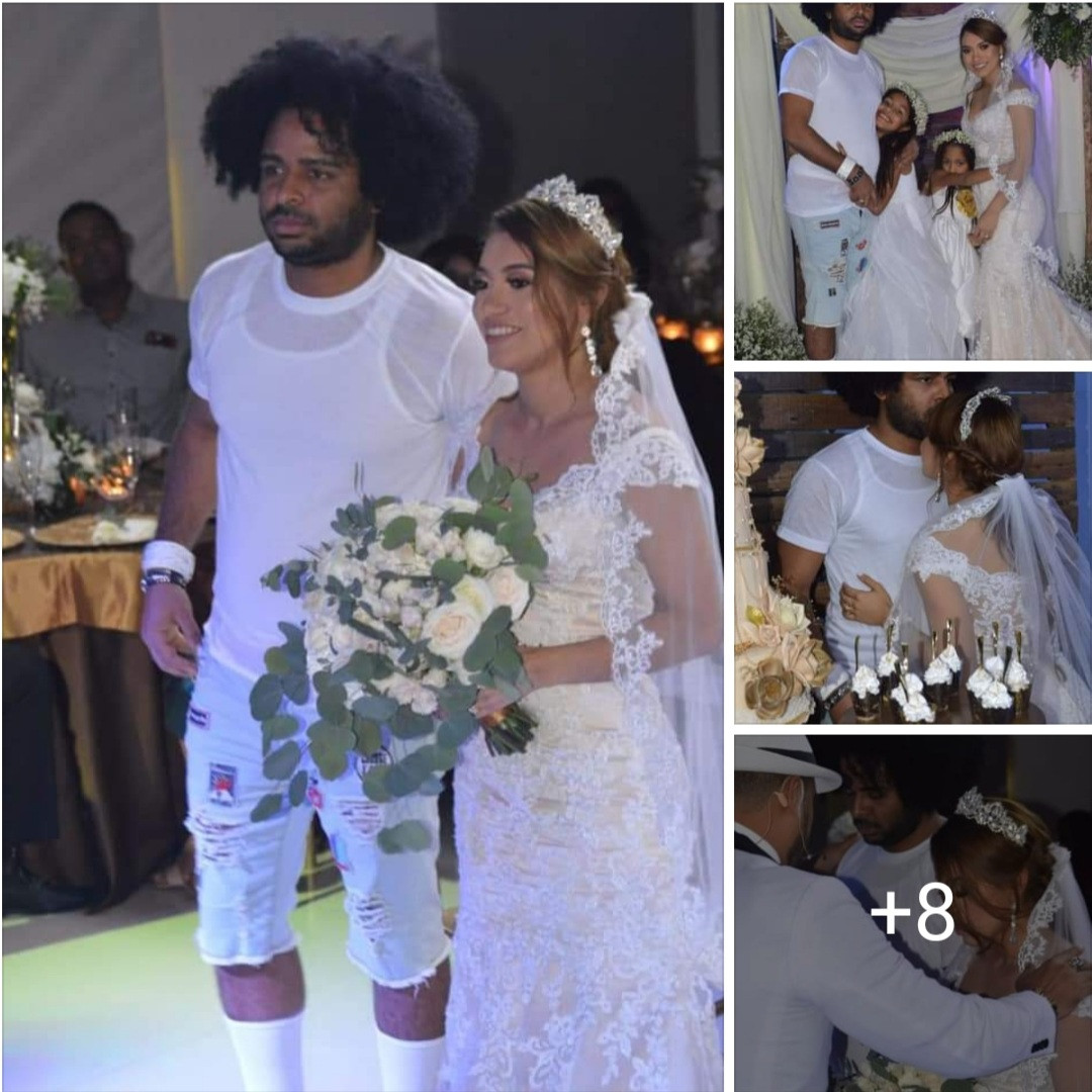 Dominican singer goes viral as he weds in T-shirt and ripped jeans while keeping a straight face (photos)