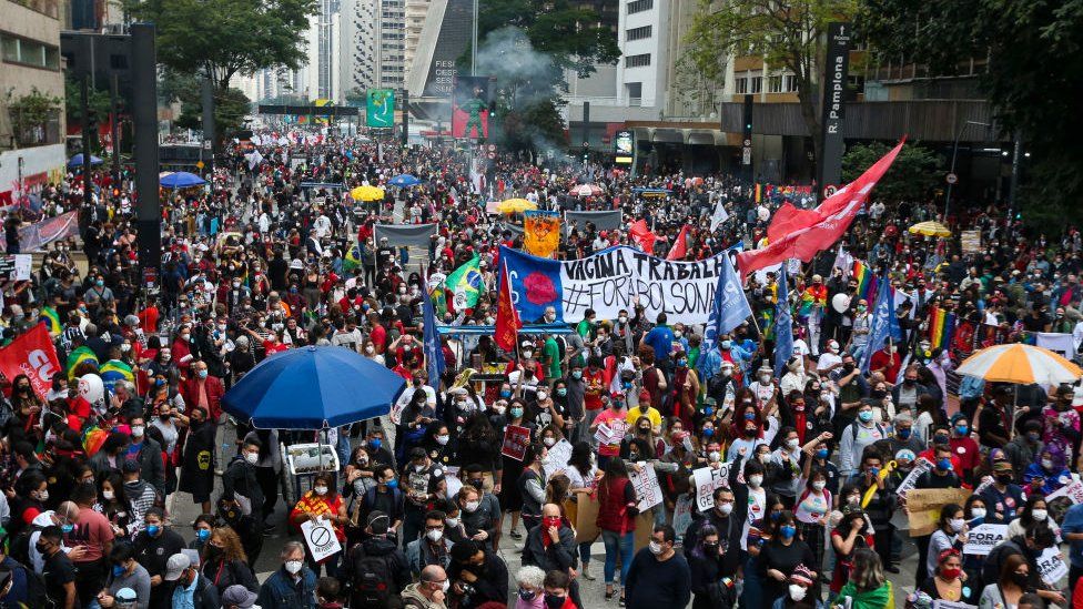 Thousands of anti-Bolsonaro protesters on the streets of Sao Paulo and in other parts of the country on Saturday