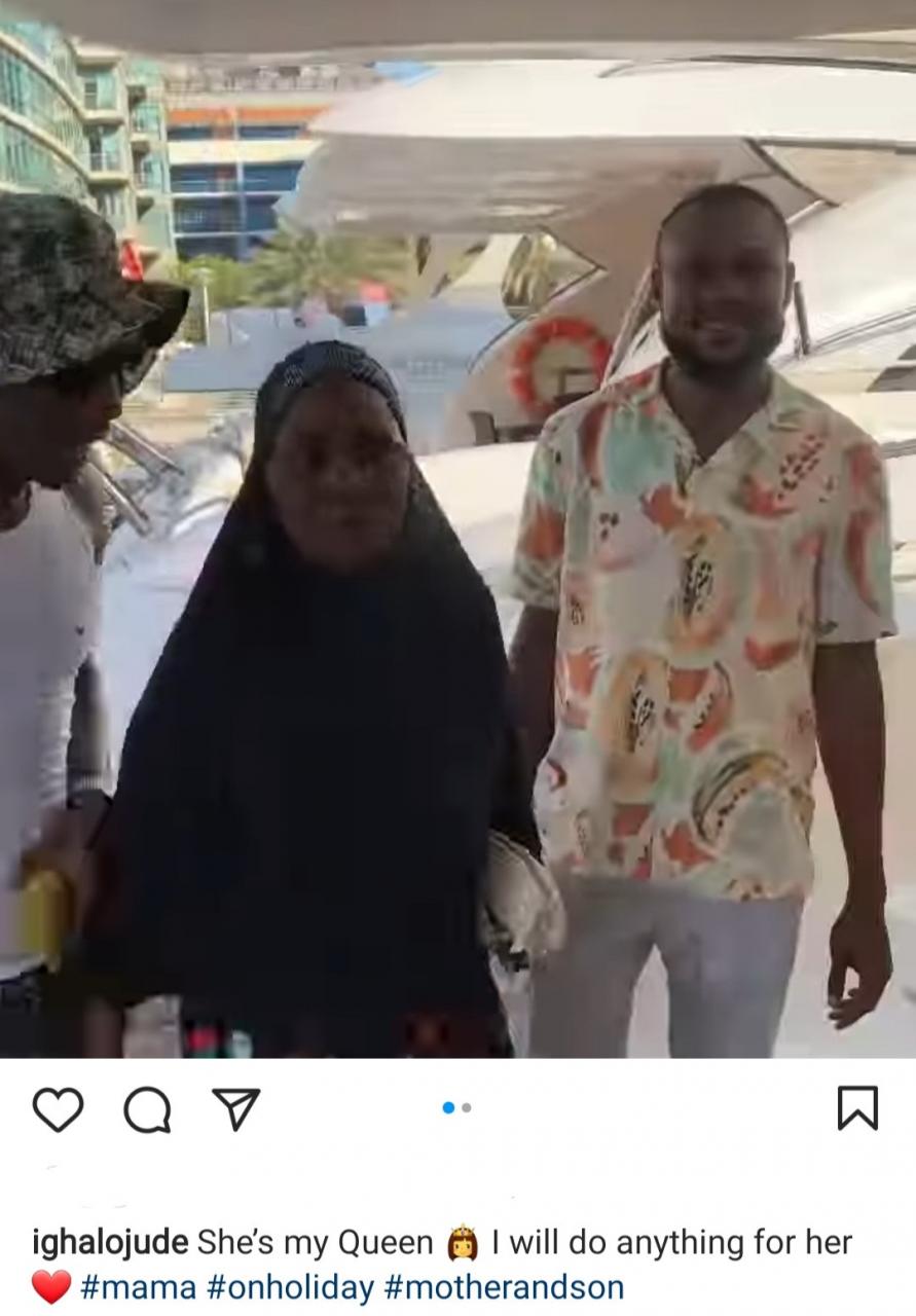Jude Ighalo takes his mum on a yacht cruise while on vacation with her (video)