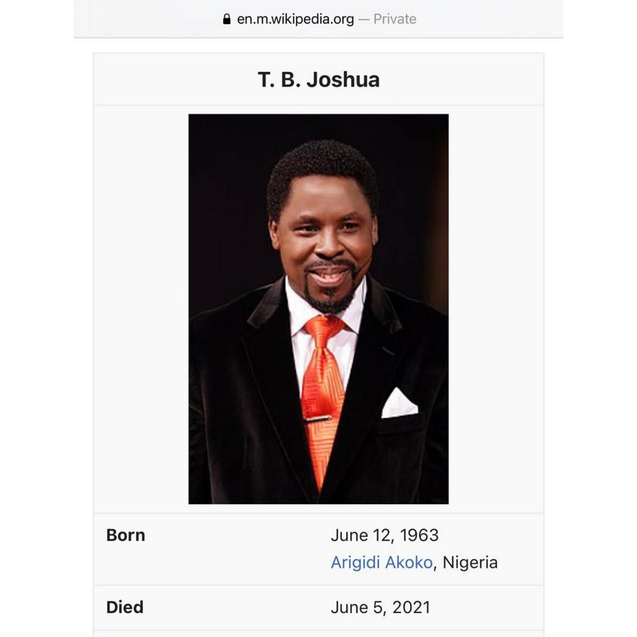 Pastor TB Joshua dies at age 57