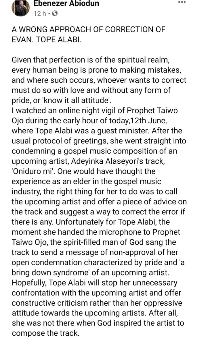 Tope Alabi under fire for publicly criticising the song of a fellow gospel artist (video)