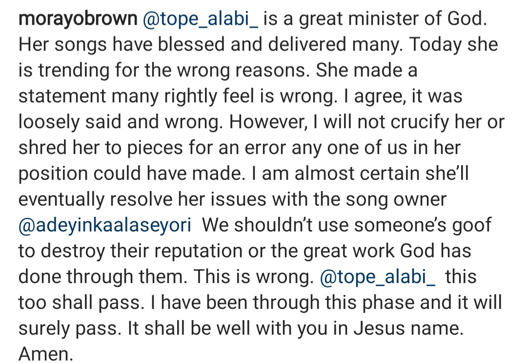Tope Alabi under fire for publicly criticising the song of a fellow gospel artist (video)