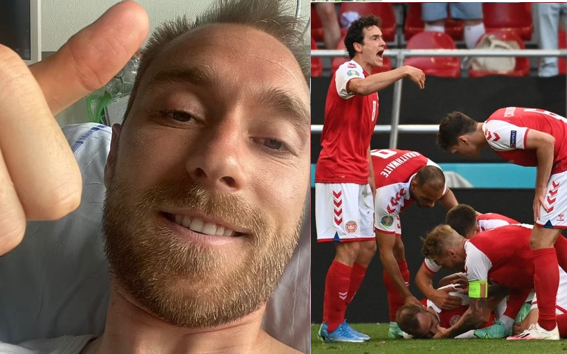 Christian Eriksen shares first photo in hospital after cardiac arrest on the pitch