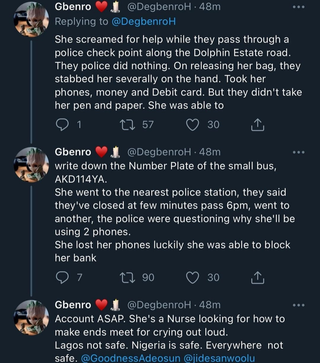 Nurse allegedly robbed and stabbed on bus by one-chance operators in Lagos 