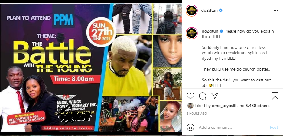 OAP Dotun reacts to his photo being used on a church poster as a 