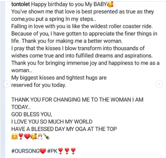 Tonto Dikeh celebrates her new man on his birthday, calls him "the love of my life" (photos)