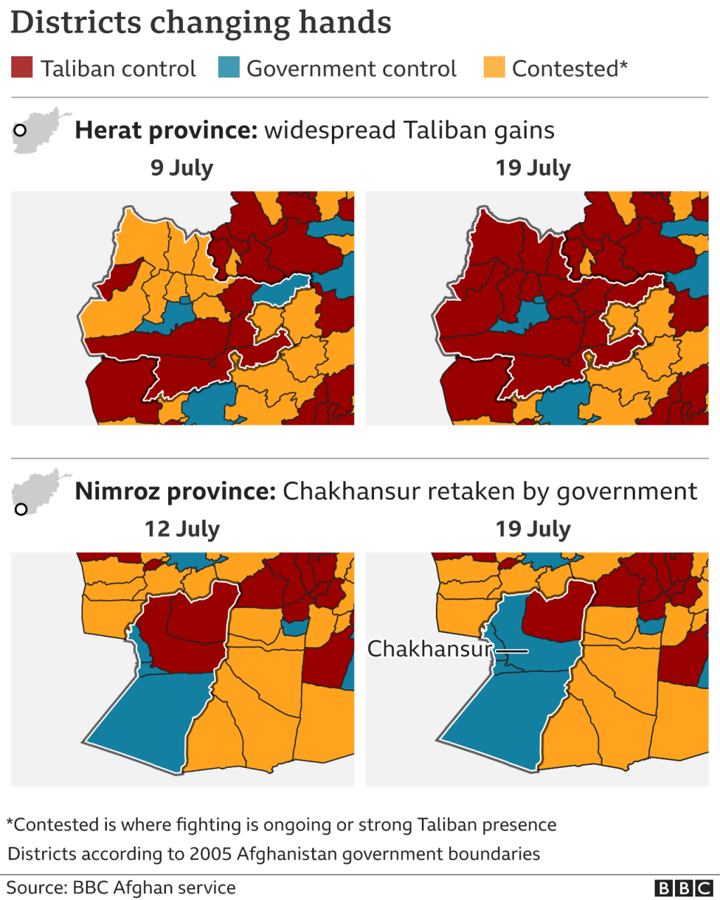 Maps showing changing control of districts