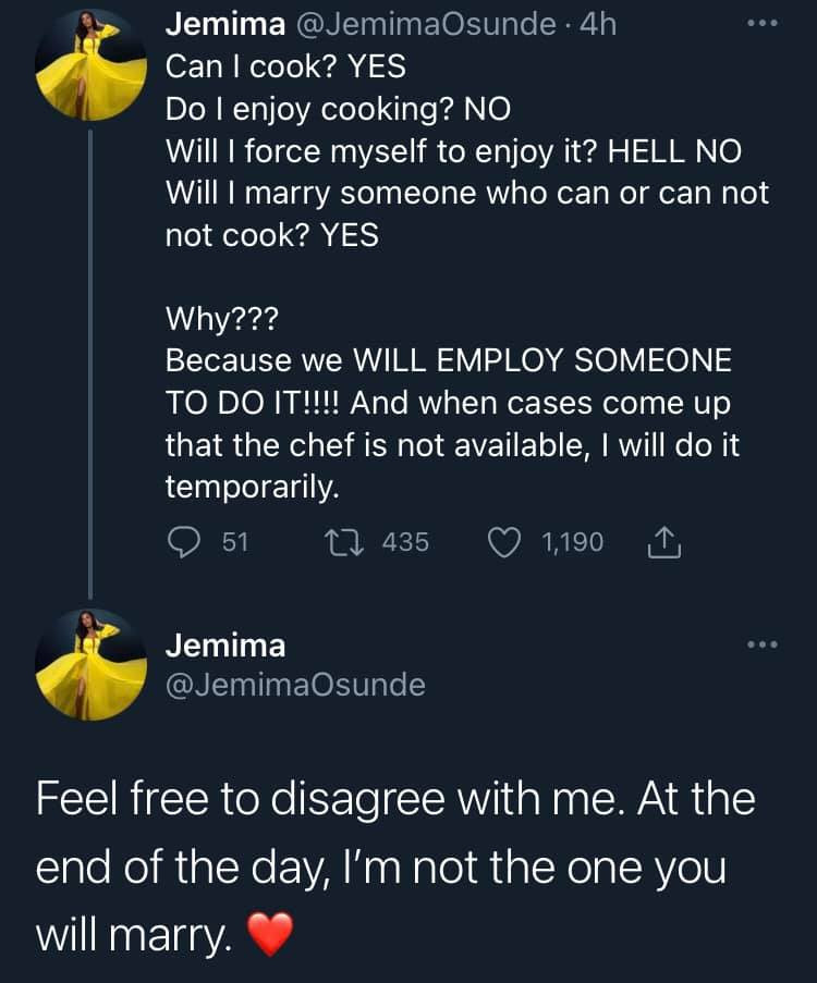 Actress Jemima Osunde tackled for saying she wouldn?t cook when she gets married