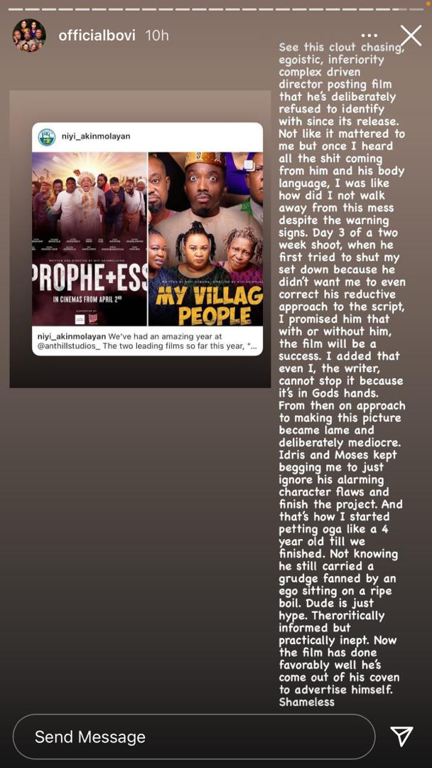 You?re a clout chaser - Bovi blasts Nollywood Director, Niyi Akinmolayan