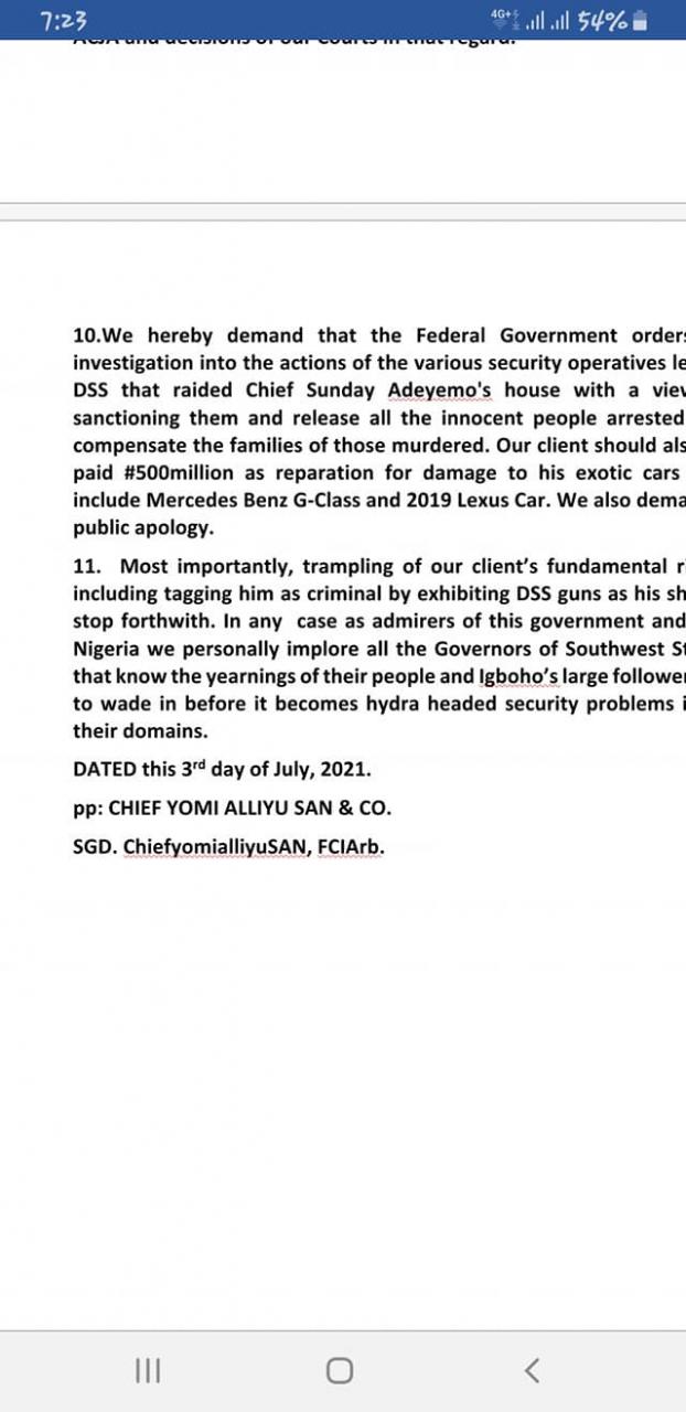 Sunday Igboho writes FG, demands N500m compensation for damage to his house and cars