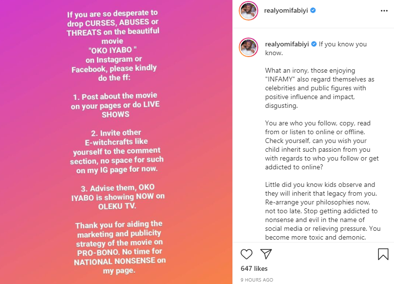 Actor Yomi Fabiyi turns off his Instagram