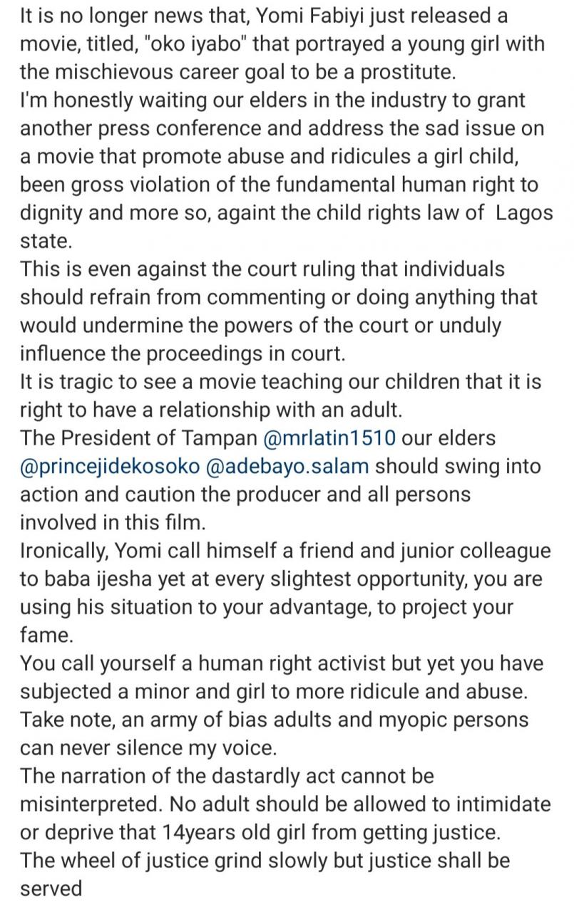 Iyabo Ojo reacts to Yomi Fabiyi