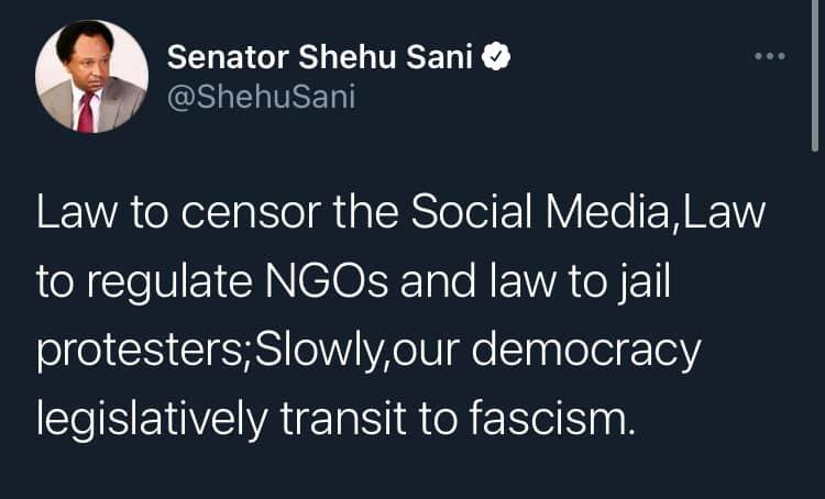 Our democracy legislatively transit to fascism - Shehu Sani reacts to 