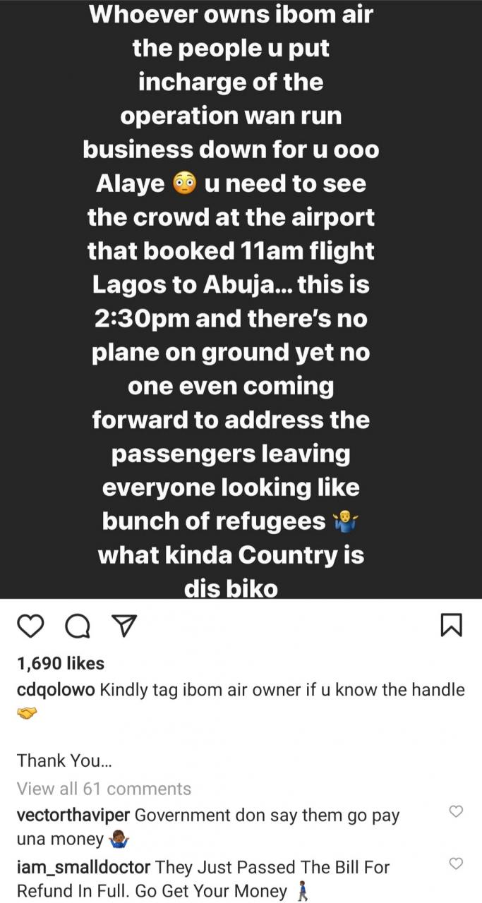 CDQ rants about flight delay after his flight meant for 11am still hadn