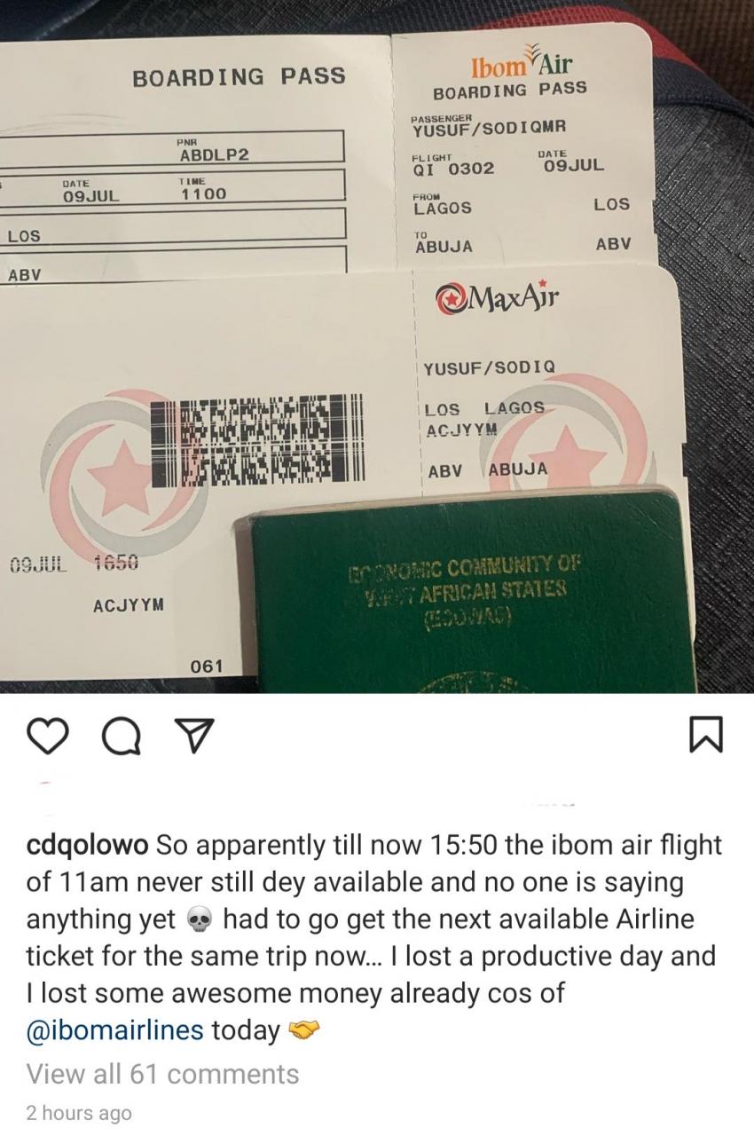 CDQ rants about flight delay after his flight meant for 11am still hadn