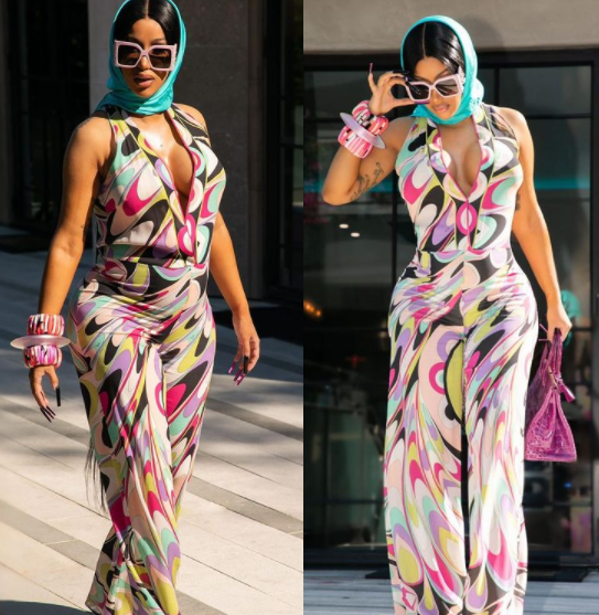 Pregnant Cardi B showcase her growing baby bump in Pucci jumpsuit (photos)